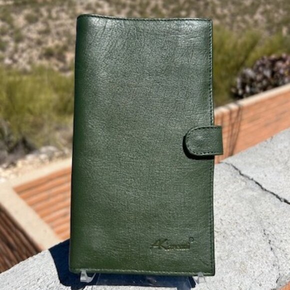 AKarenni Green Leather Mexico Designer Large WALLET - Picture 1 of 12